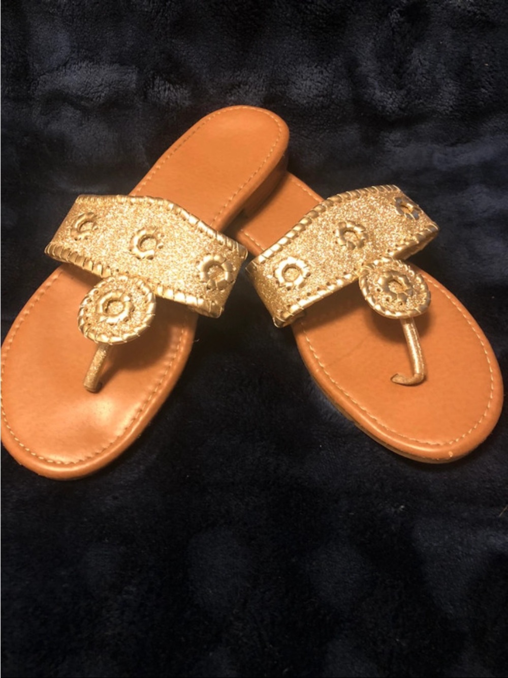 Hot Cakes Gold and Tan Embellished Toe-Post Sandals